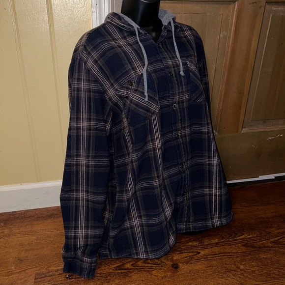 Flag & Anthem Brown Gray Plaid Flannel Thermal Lined Button Up Jacket Size L - Picture 7 of 12